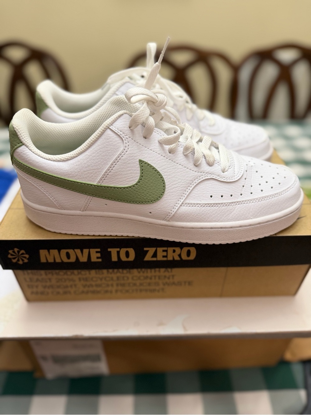 Nike White Low-Top Sneakers with Sage Green Swoosh